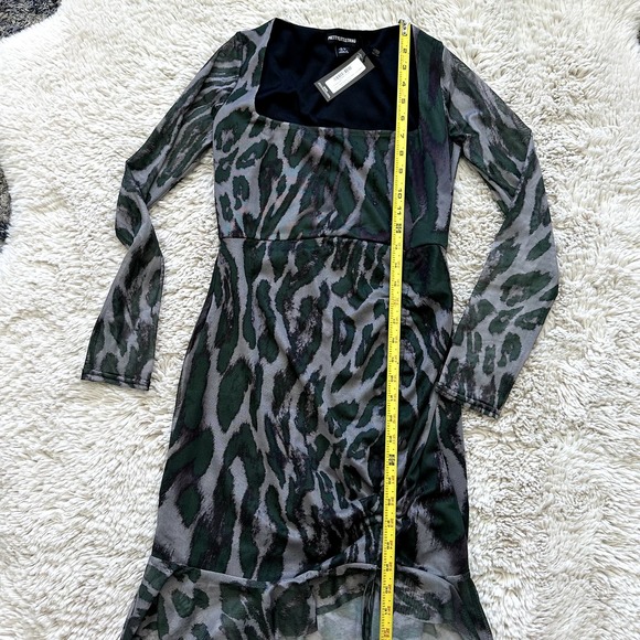 *NWT* Pretty Little Thing Green Long Sleeve Mesh Mini Side Ruched Dress US Sz 4 - Picture 7 of 11